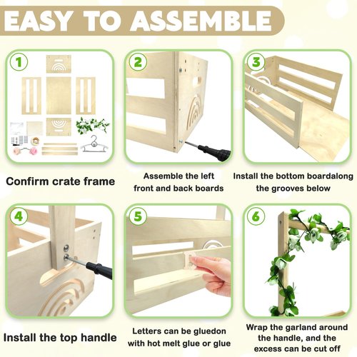 Amgkonp Wooden Baby Shower Crate Closet with Hanger Rack,Baby Baskets,Baby Shower Baskets with Handles & Garland for Newborn Boys Girls,Pregnancy Gifts for New Parents
