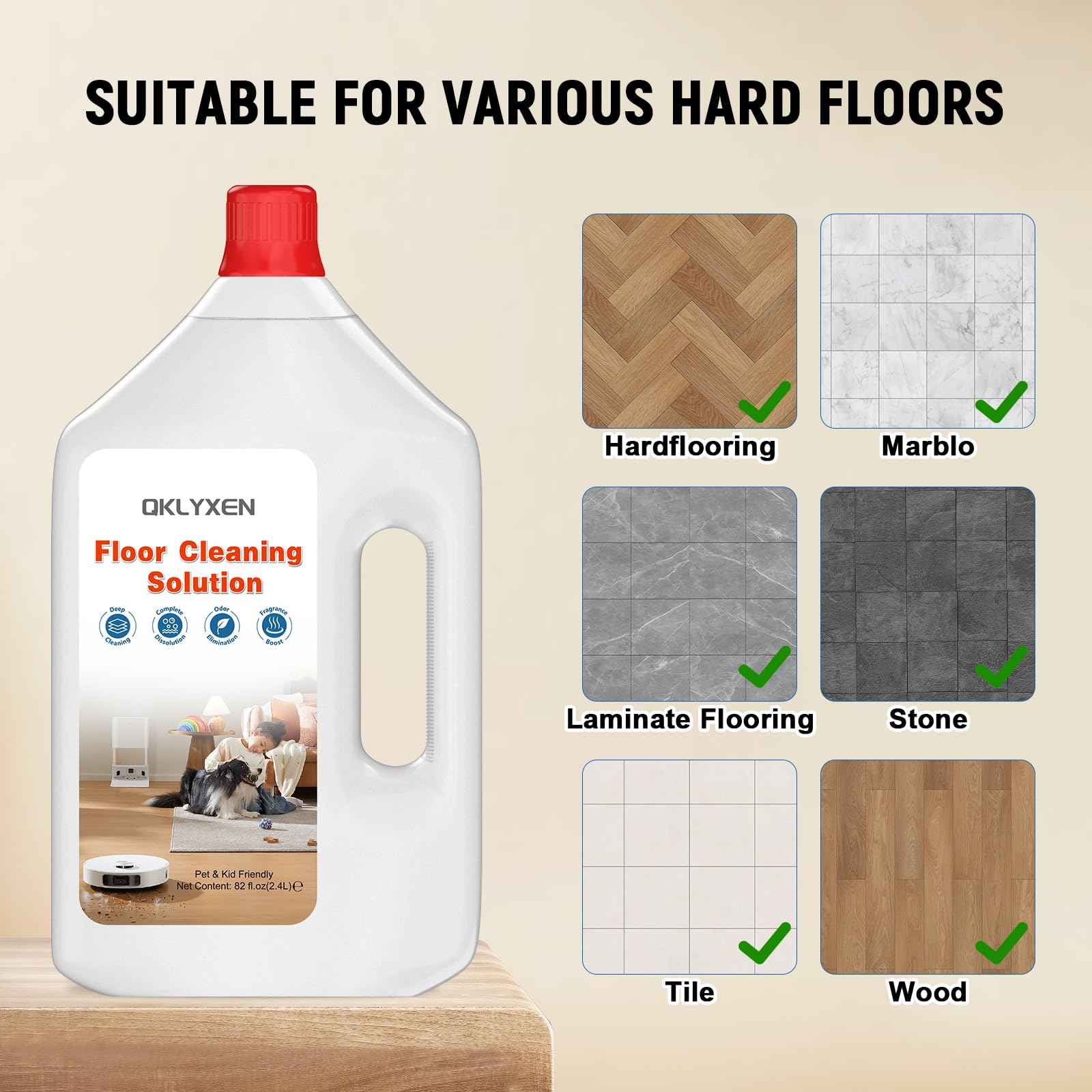 QKLYXEN Floor Cleaning Solution Compatible with Roborock – 82 FL OZ Original Floor Cleaner – Long-Lasting, Fresh– For All Robot Vacuums with Mopping & Cordless Wet/Dry Vacuum Mop Cleaner