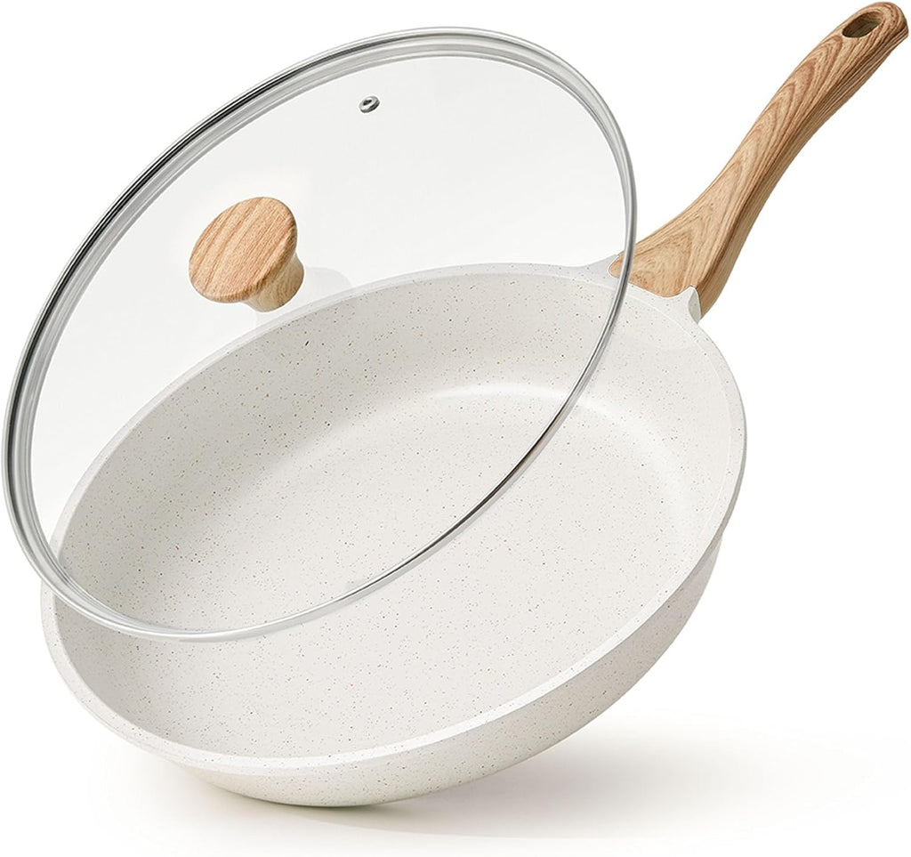SENSARTE Nonstick Ceramic Frying Pan - 12.5 Inch Induction Compatible Skillet with Lid & Heat Resistant Handle
