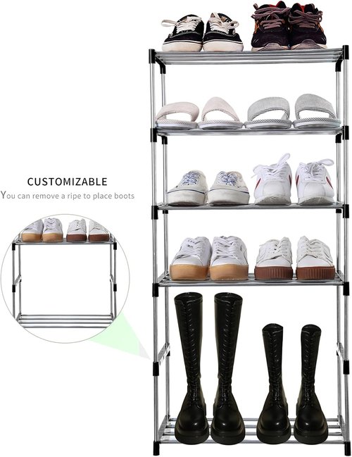 Jucaifu Stackable Shoe Rack - Space Saving 3-Tier Organizer for Entryway, Hallway & Closet | Black