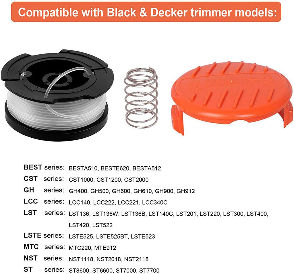 THTEN AF-100 String Trimmer Spool - 30ft 0.065" Refills for Black & Decker Models | 6 Pack