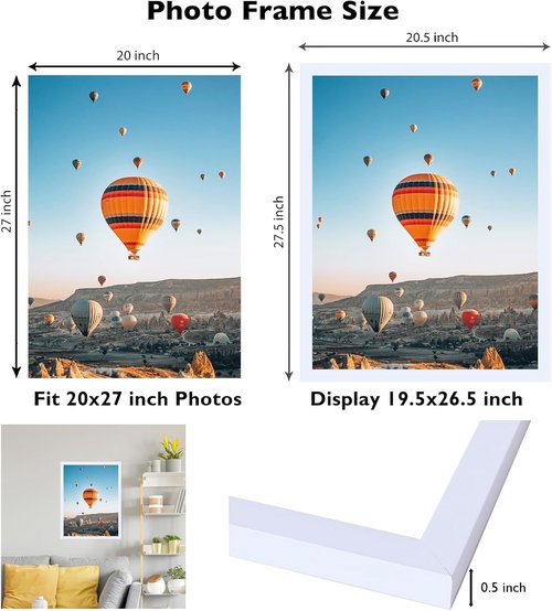 JCJMY 20x27 Picture Frame - White Puzzle & Photo Frame for Horizontal/Vertical Wall Display