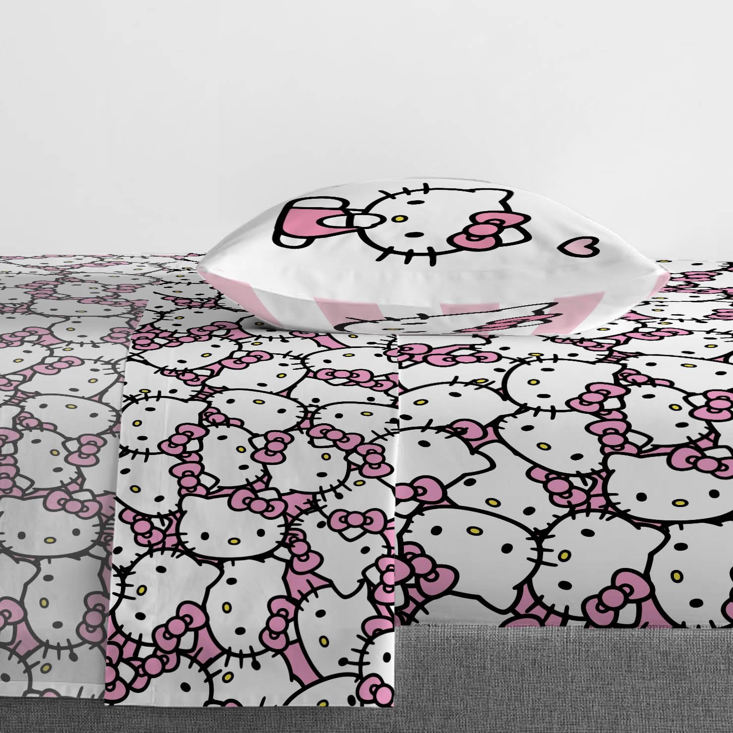 Jay Franco Sheet Set with Fitted, Flat Sheets & Pillow Cover - Ultra-Soft Bedding with Pillowcase for Room Decor, Multi - Hello Kitty, 4 Piece King