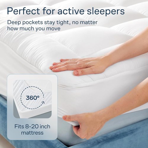 Cloud-Like Mattress Topper | 100% Cotton Full Size Pad for Breathable Back Support - Naturally Cooling, White