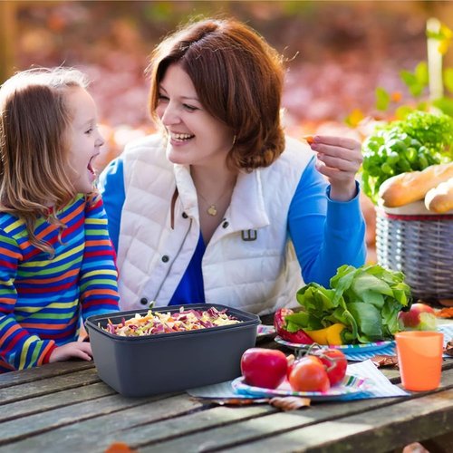 Caperci Large Salad Container Bowl - 68 oz Bento Lunch Box with 5 Compartments & 2 Sauce Cups | Stackable, BPA-Free (Navy)