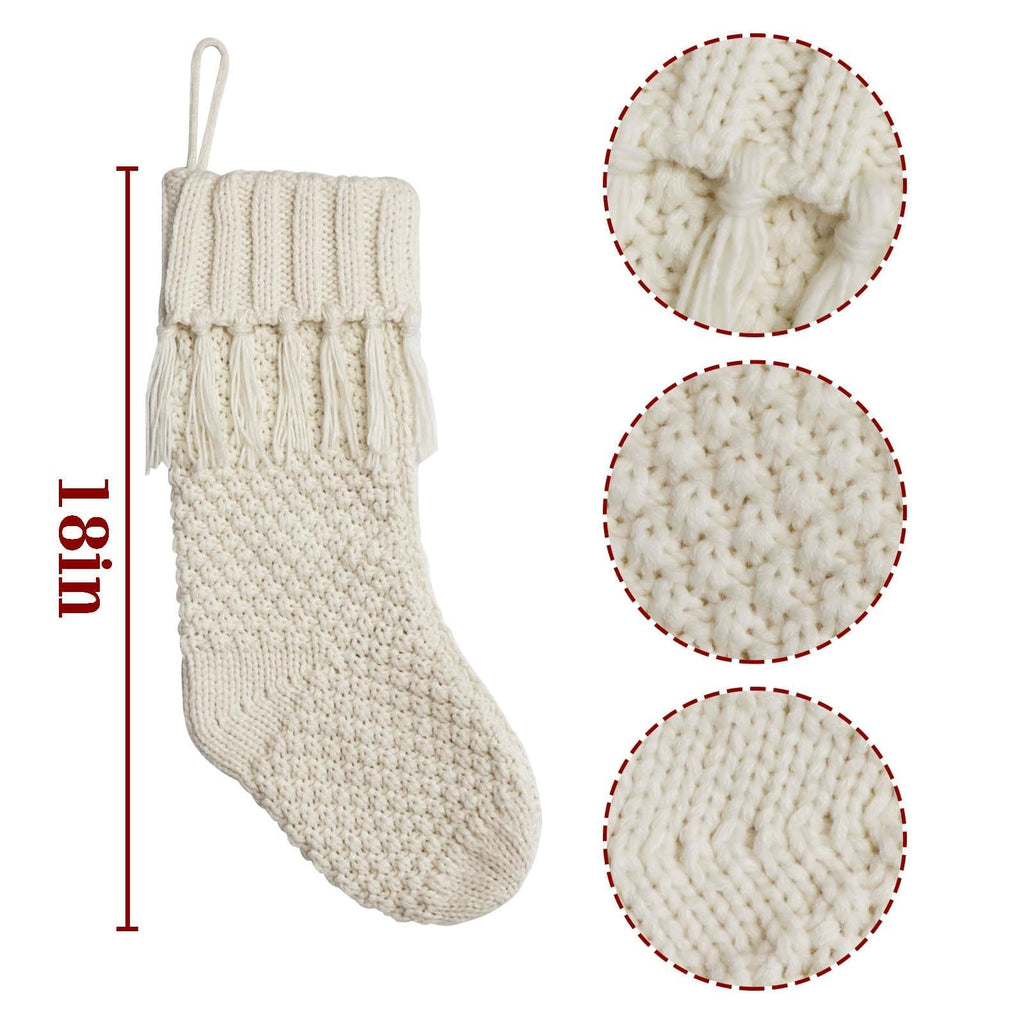 Personalized Christmas Stockings Cable Knit, 3 Pack 18 inches White Large Size Knitted Stockings, Rustic Christmas Ornaments Farmhouse Boho Style Stocking Decorations for Family Holiday Season Decor