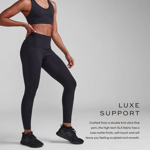 2XU Women's Form Stash Hi-Rise Compression Tight - Performance Activewear for Training, Improved Recovery - Black/Black - Size Large
