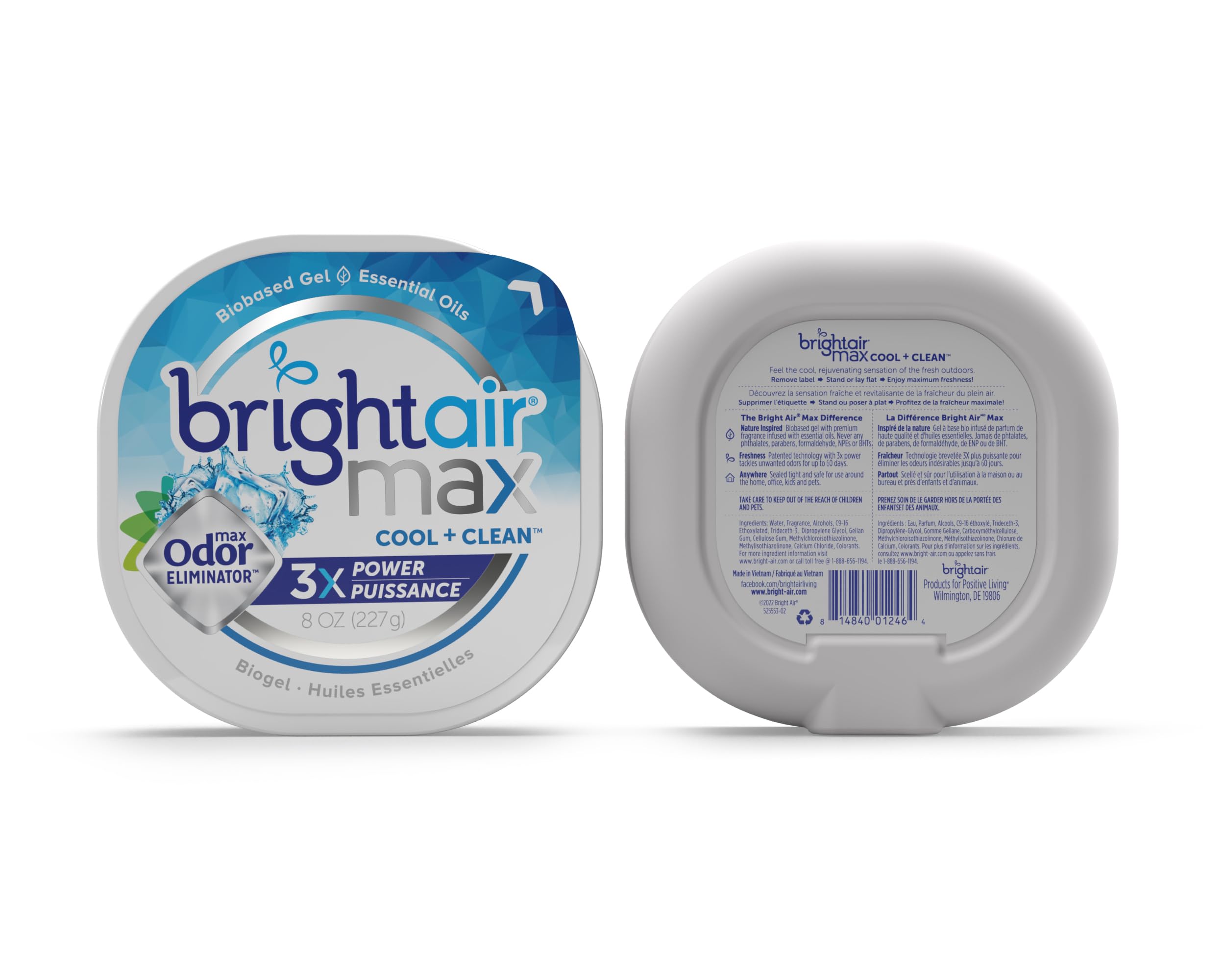 Bright Air Max Odor Eliminator Gel, Biobased Air Freshener, Cruelty Free, Cool and Clean Scent, 8 Oz Each, 6 Pack