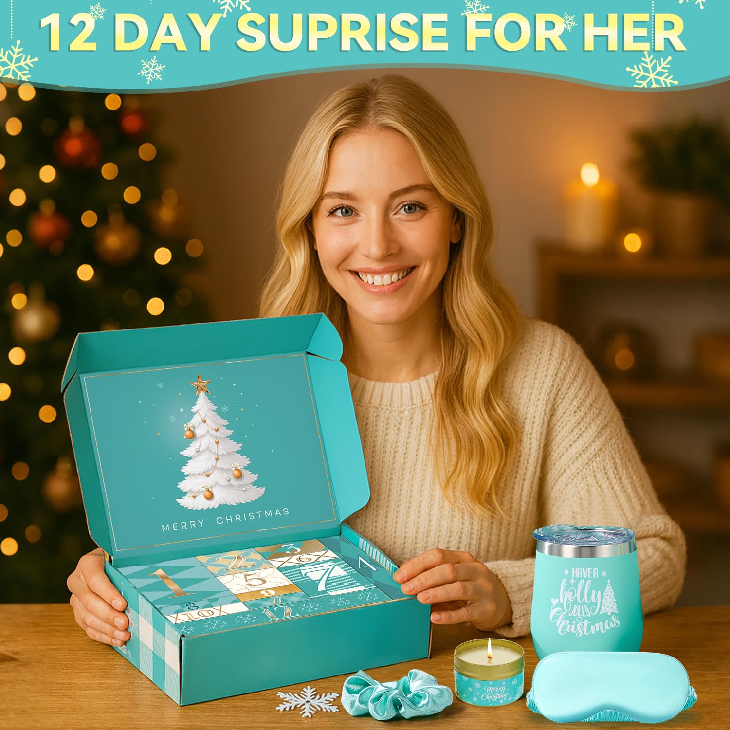 12 Day Christmas Advent Calendar 2025 for Women Teen Girls, Christmas Gifts Basket Ideas with Holiday Tumbler and Relaxing Spa Gifts Christmas Gift Basket for Wife Mom Girlfriends