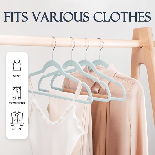 HOUSE DAY Sky Blue Velvet Hangers - 60 Pack Non-Slip Heavy Duty Closet Organizers | 360° Rotating Hook