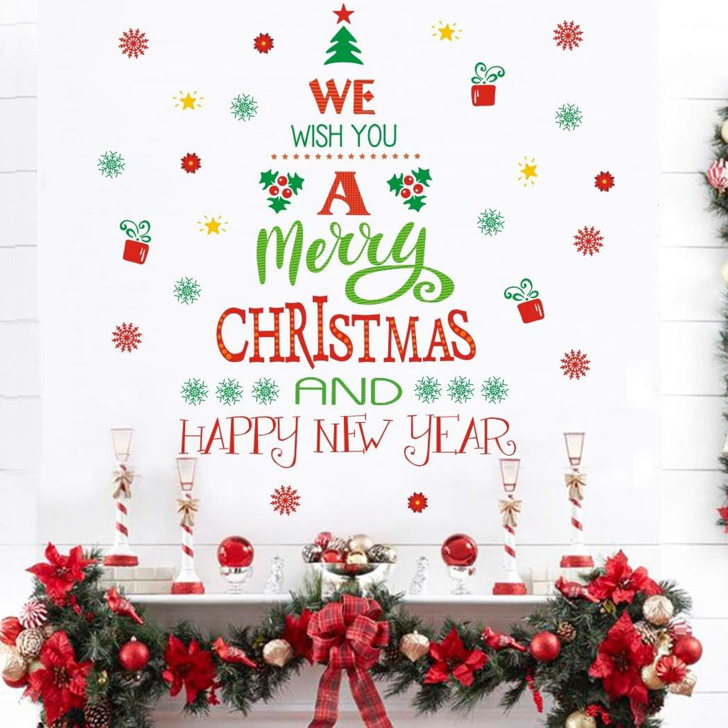 TOARTi Merry Christmas Wall Decals - Happy New Year Quotes & Snowflake Stickers for Festive Decor