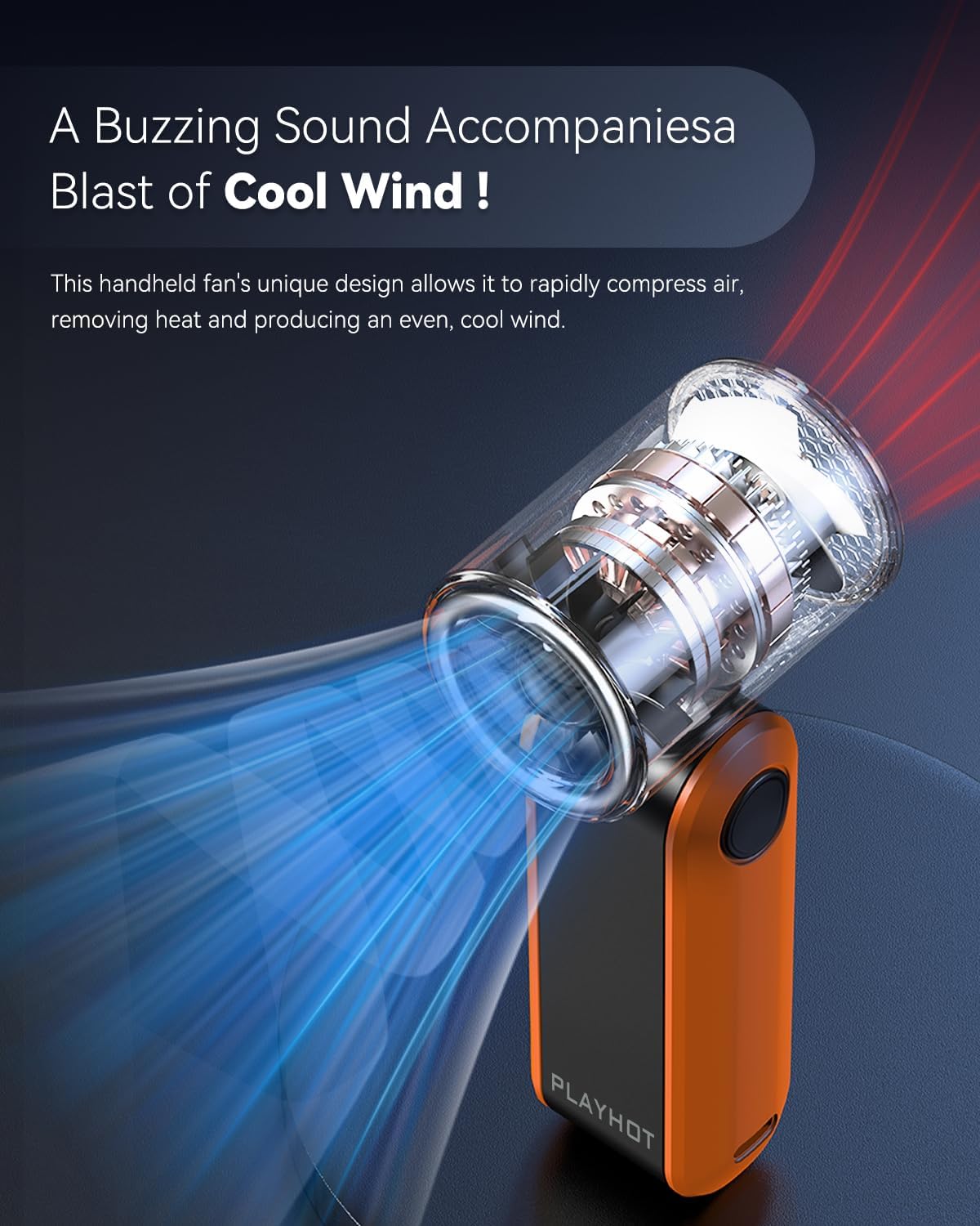 PlayHot Portable Mini Fan - Lightweight 5-Speed Handheld Fan | 3000mAh Rechargeable, Up to 10 Hours, Travel Size (Orange)