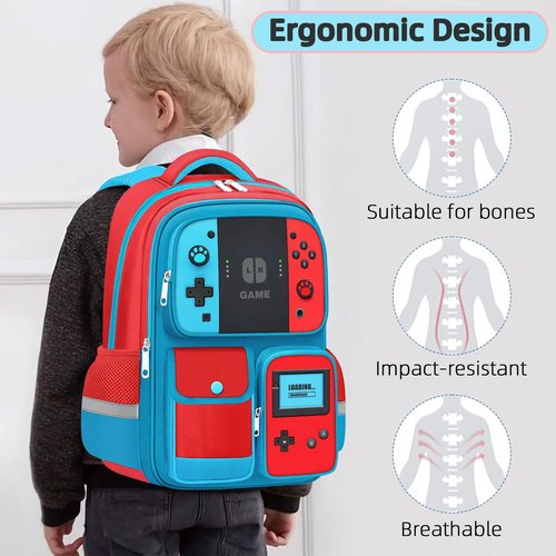 TILYTADLY School Backpack for Boys - Gamer Boys Backpack for Kids Children Elementary Middle School - Students Bag for Ages 6-18,17″ Video Game Bookbag Travel Back Pack
