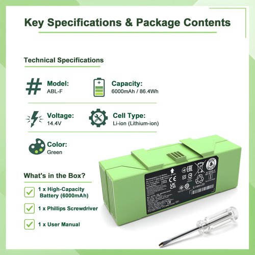 JuiceSavvy Upgraded 6000mAh ABL-F Battery for iRobot Roomba j7 j7+, Replacement for iRobot j9 j8 j5 j5+ j6 j6+ i8 i8+ i7 i7+ i7 Plus i6 i3 i3+ i3 Plus i4 i4+ e5 e6 Series Robot Sweeper, ABL-D1 ABL-D2