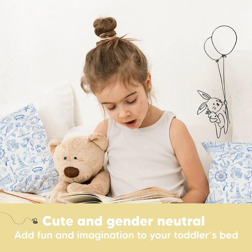 My Little Dreamy Toddler Pillow - Organic Cotton Travel Bed Pillow with Case, Soft & Breathable | 13x18 Inches, Nautical Design for Ages 2-5