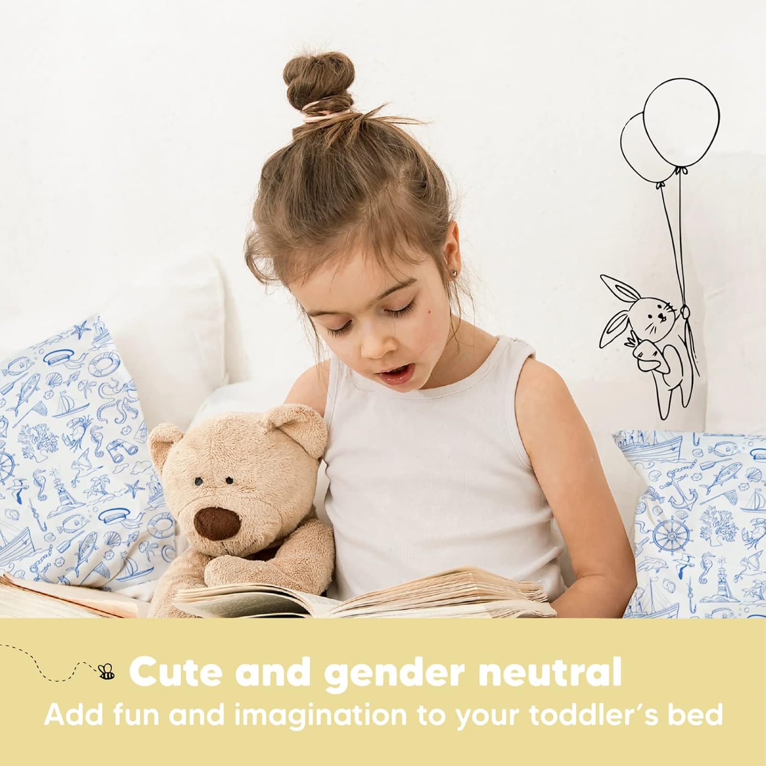 My Little Dreamy Toddler Pillow - Organic Cotton Travel Bed Pillow with Case, Soft & Breathable | 13x18 Inches, Nautical Design for Ages 2-5