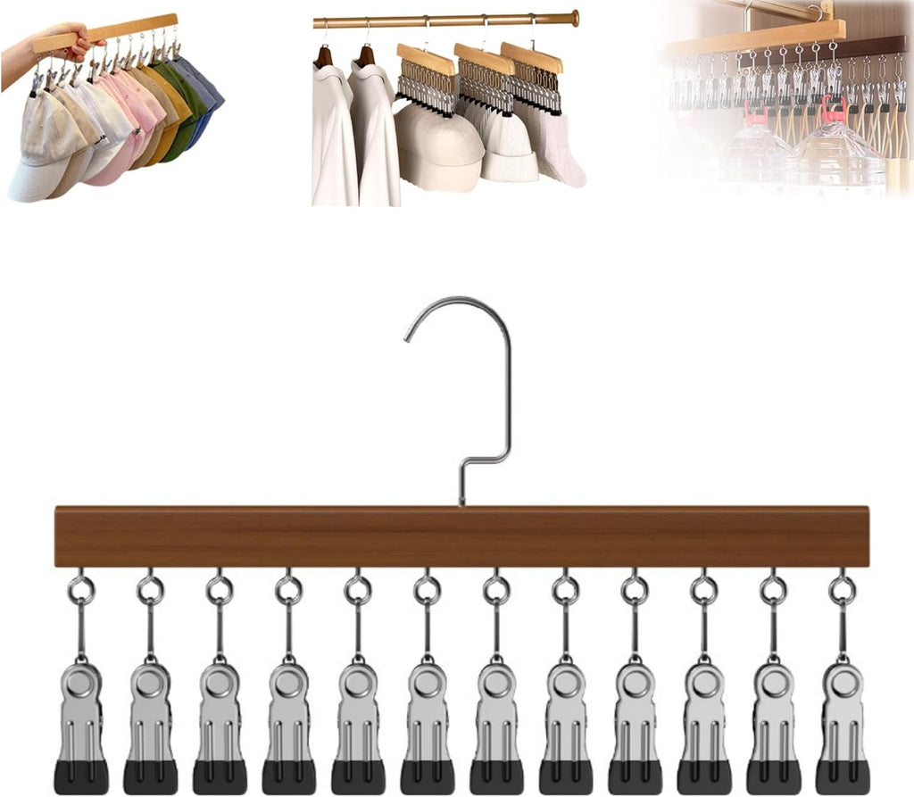 Skiennix Closet Organizer - Space-Saving Hanging Clips for Hats, Scarves, and Clothes | Vintage Design, 12 Clips
