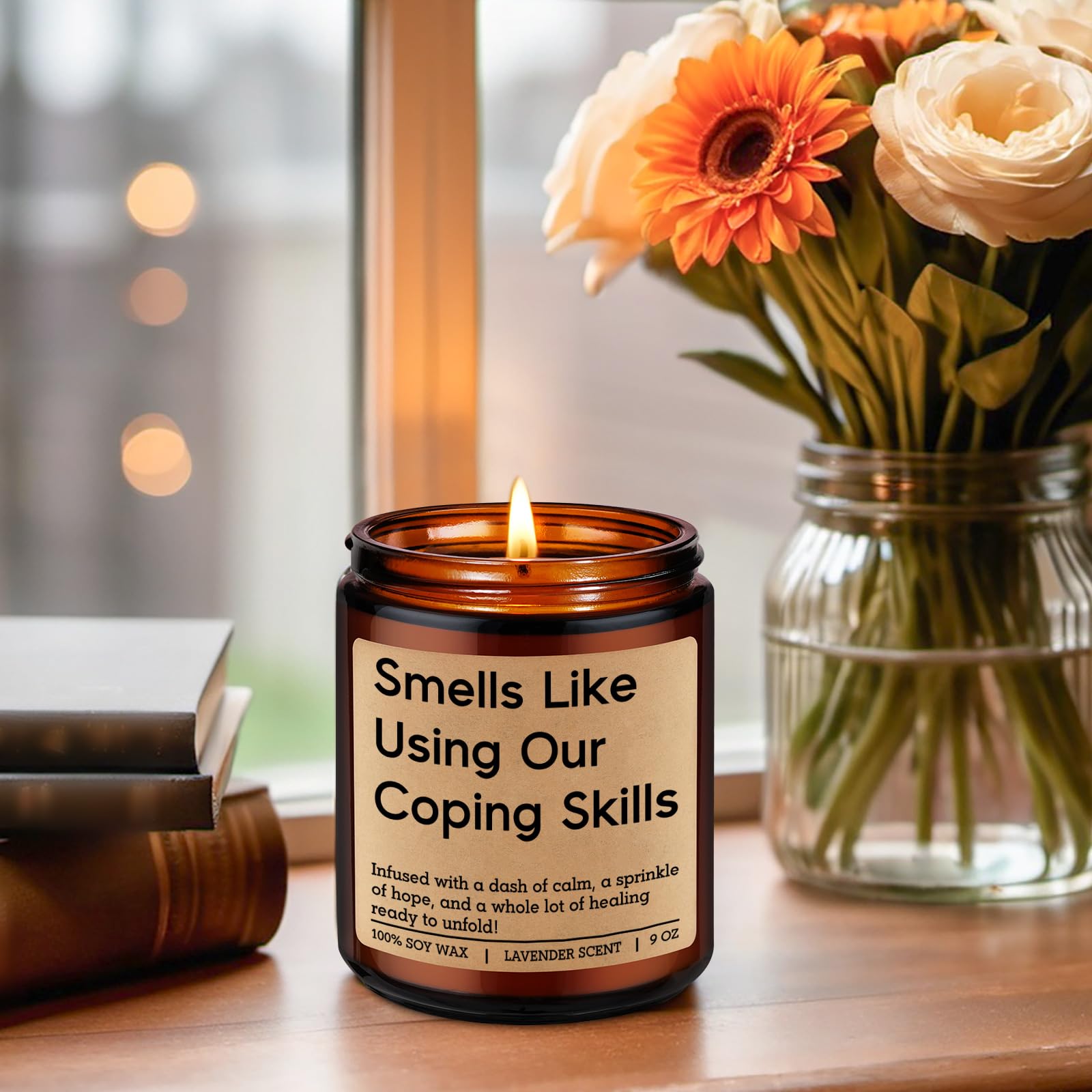 LEADO Funny Coping Skills Candle, Therapist Gifts - Mental Health, Graduation, Psychology, Appreciation Gifts for Therapist, Social Worker, School Counselor, Psychologist, Women - Therapy Office Decor