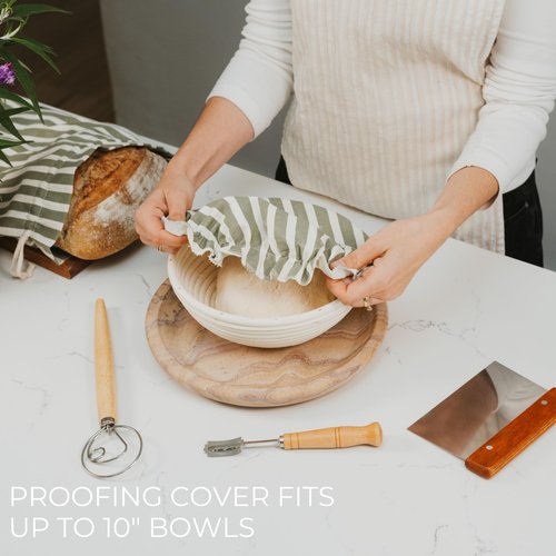 KIBAGA Beautiful Linen Bread Bag Set and Proofing Cover For Homemade Sourdough Bread - Keeps Your Loaf Fresh for Days - Reusable and Easy to Clean Storage Bag, The Perfect Baking Accessories