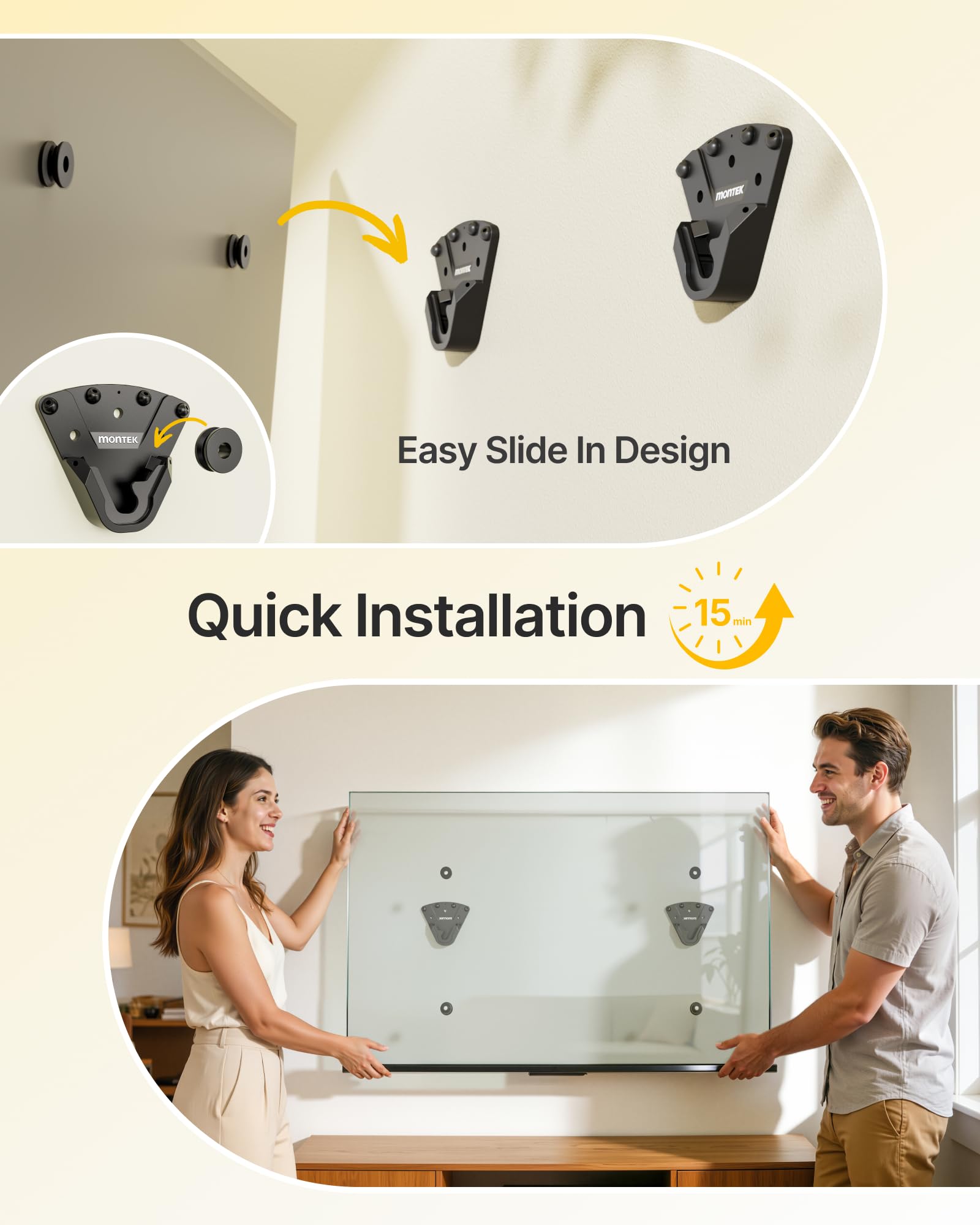 monTEK No Stud TV Wall Mount for 32-100 Inch TVs, Holds up to 220 lbs, Heavy Duty Studless No Drill TV Mount for Drywall & Concrete, Ultra Slim 0.9" Low Profile, Max VESA 1000x600mm, Renter-Friendly