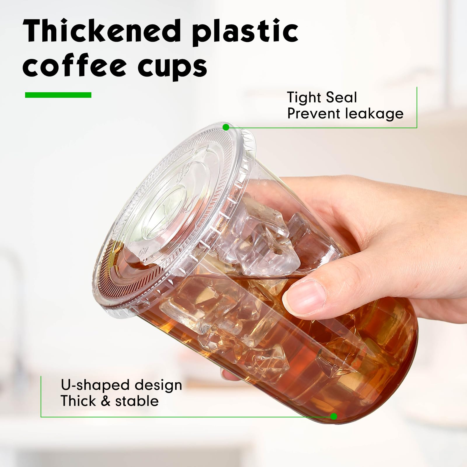 Ziliny 100 Sets Clear Plastic Cups with Lids and Straws, Disposable Iced Coffee Cups Clear Drinking Cups for Cold Drinks, Juice, Smoothie, Pet Cup for Coffee Shops, Party, Christmas(16 oz)