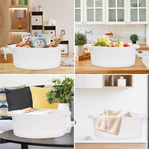 ABenkle Decorative Boho Rope Woven Storage Basket - 12" X 8" X 5" for Nursery & Dog Toys