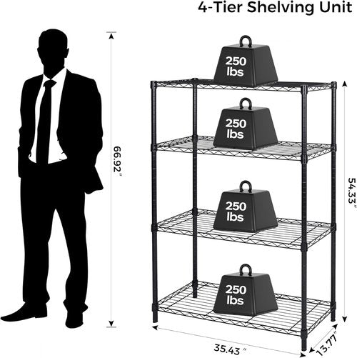Homeiju Heavy-Duty 4-Tier Shelving Unit - Adjustable Metal Storage Rack for Kitchen & Garage | 1300 LBS Capacity, 13.77"D x 35.43"W x 54.33"H