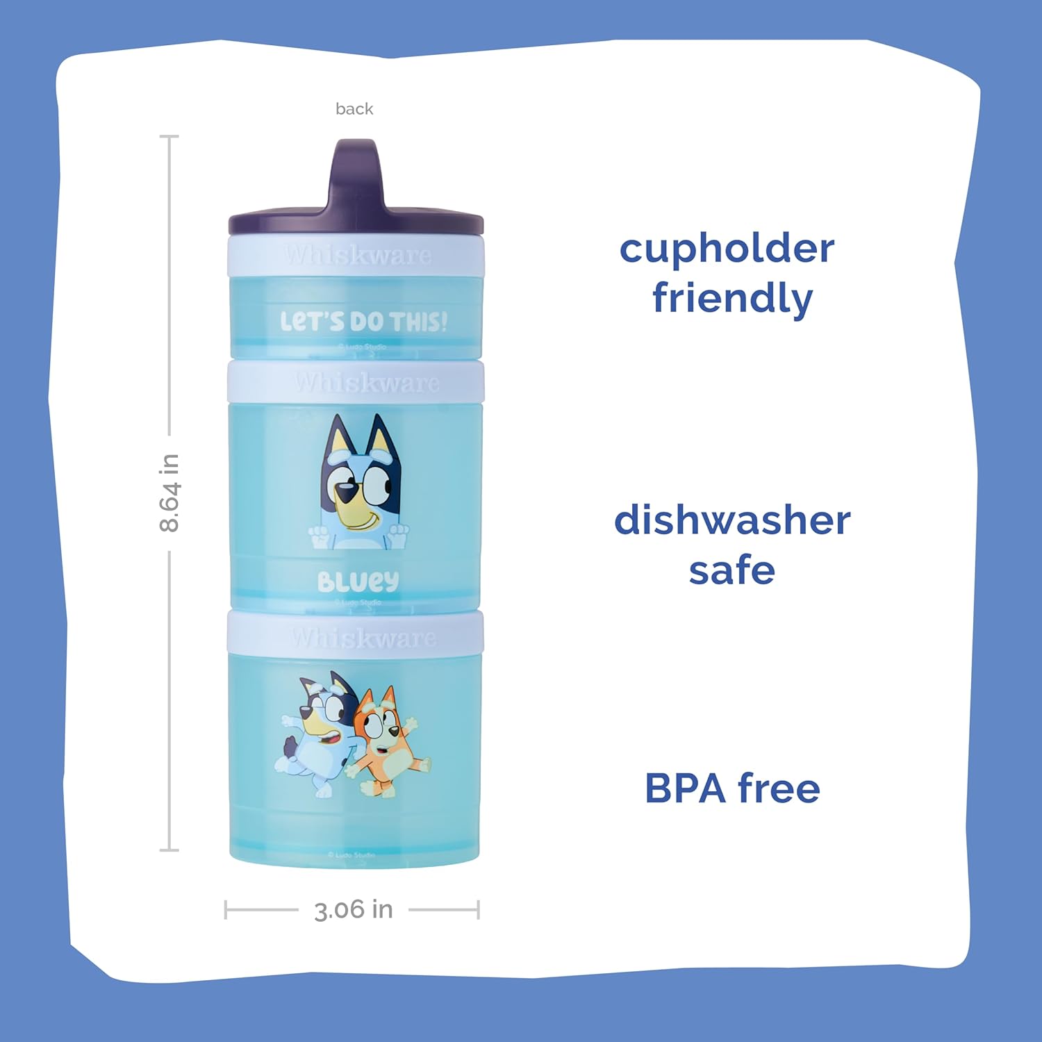 Whiskware Stackable Snack Containers - 3 Cup Set for Kids | Cupholder Friendly, Bluey Design