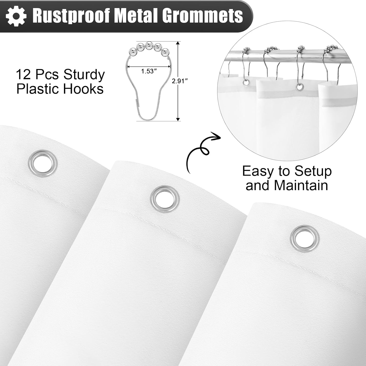 OLANLY Luxury Ombre Shower Curtain Set - Waterproof & Washable, Black and Grey | 72x72 Inches