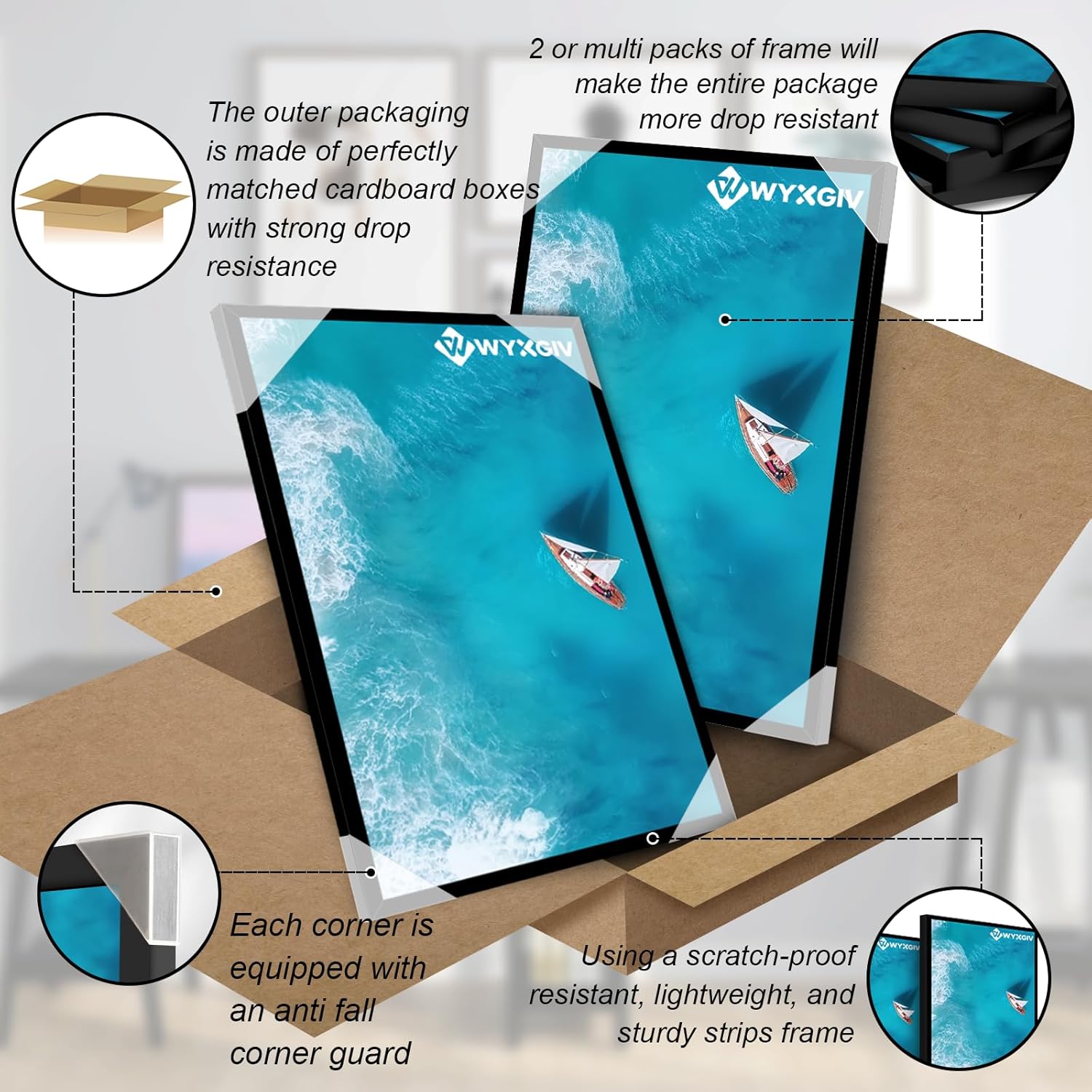 Skiennix 16x24 Picture Frame Set of 2 - Scratch-Proof Black Frames for Artwork Display | Lightweight & Sturdy