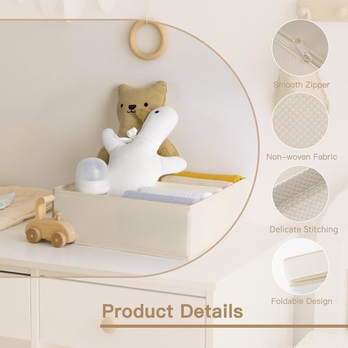 Criusia Drawer Organizer - 14 Pack Dresser Storage Bins for Baby Clothes & Underwear | Foldable Beige Design