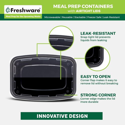 Freshware Meal Prep Containers - 50 Pack 1 Compartment Food Storage | BPA Free, Stackable, Microwave Safe (24 oz)
