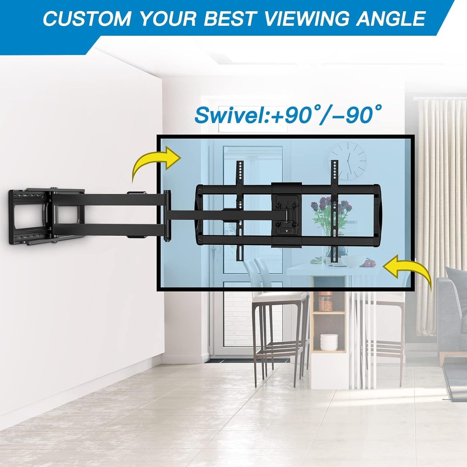Perlesmith Long Arm TV Wall Mount - Full Motion Articulating Arm for 42-90 Inch TVs | Max VESA 800x400mm, 150 lbs Capacity