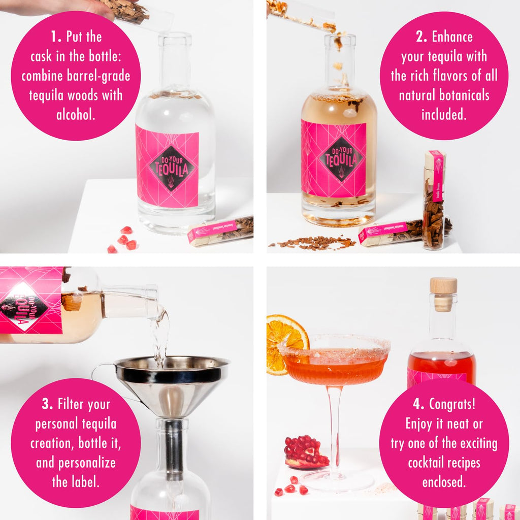 DO YOUR TEQUILA | DIY Tequila Infusion Kit | 12 Woodchip Blends & Botanicals | 2 Shot Glasses & Cocktail Recipes | Father's day gift | Gift for Men & Women | Gift for Anniversary & Birthday