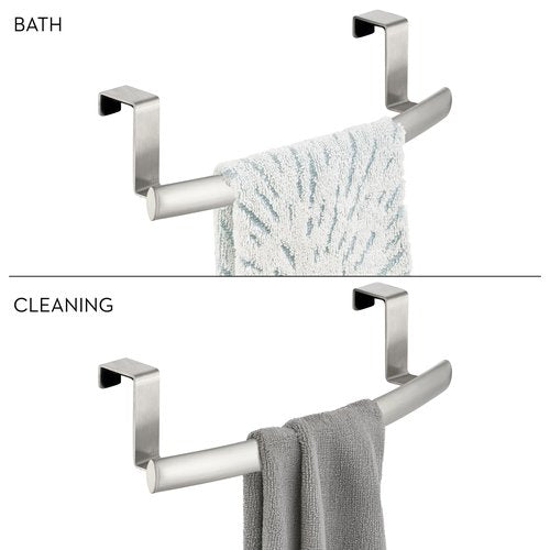 iDesign Axis Curved Over-the-Cabinet Kitchen Bar Holder for Dish and Hand Towels, Pot Holders, 9.75" x 2.75" x 2.5" - Brushed Stainless Steel