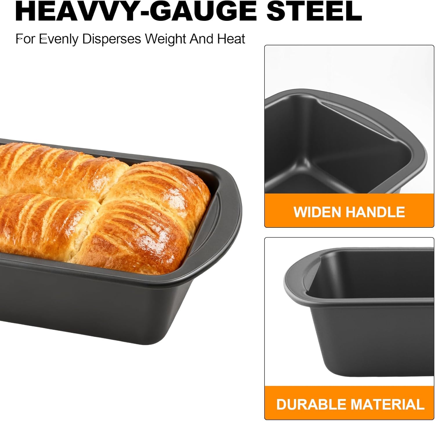 Premium Carbon Steel Non-Stick Loaf Pan - 2-Pack with 50 Parchment Paper Liners | BPA Free, Dishwasher Safe, 10x5