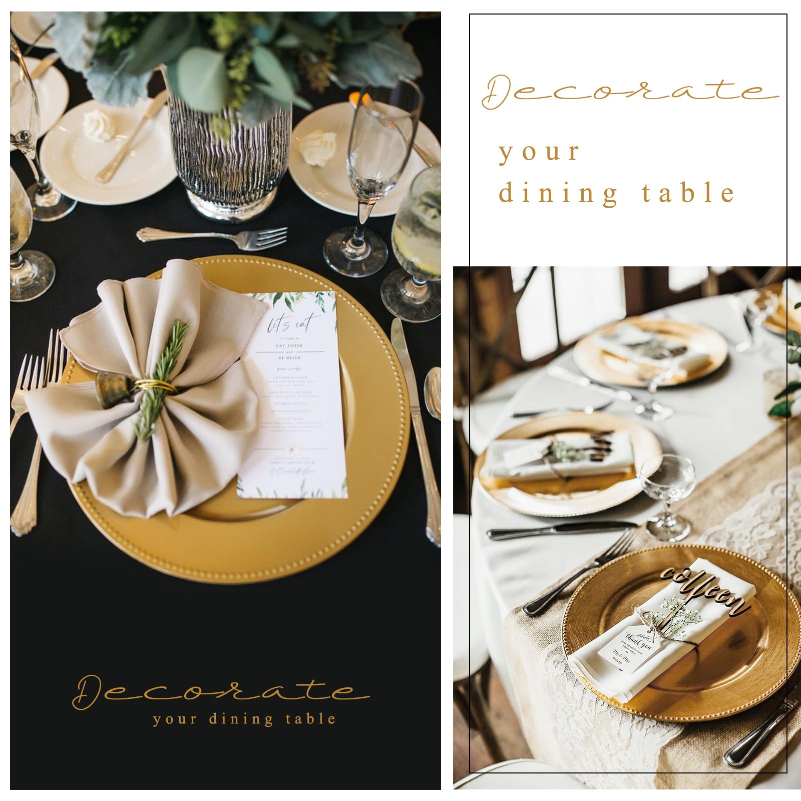 YJYQHYX 24 Pack Gold Charger Plates 13" Plastic Round Charger Plates Dinner Plate With Beaded for Wedding Table Dinner Kitchen Easter Catering Event Party Decoration