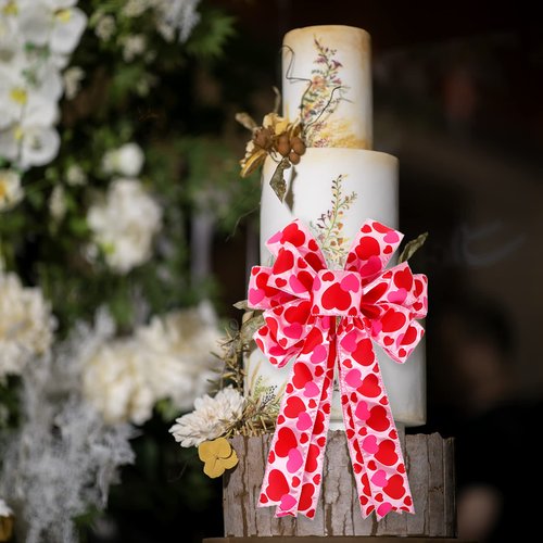 Large Heart Printing Ribbin Bows Red Heart Wreaths Bows for Wedding Valentine's Day Window Door Wreath Decoration