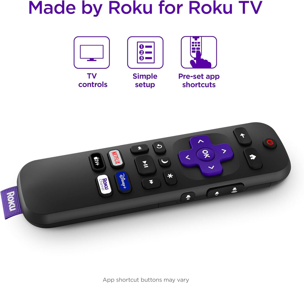 Roku Remote Control - Official Replacement for Roku TV | Easy Setup & Pre-Set App Shortcuts