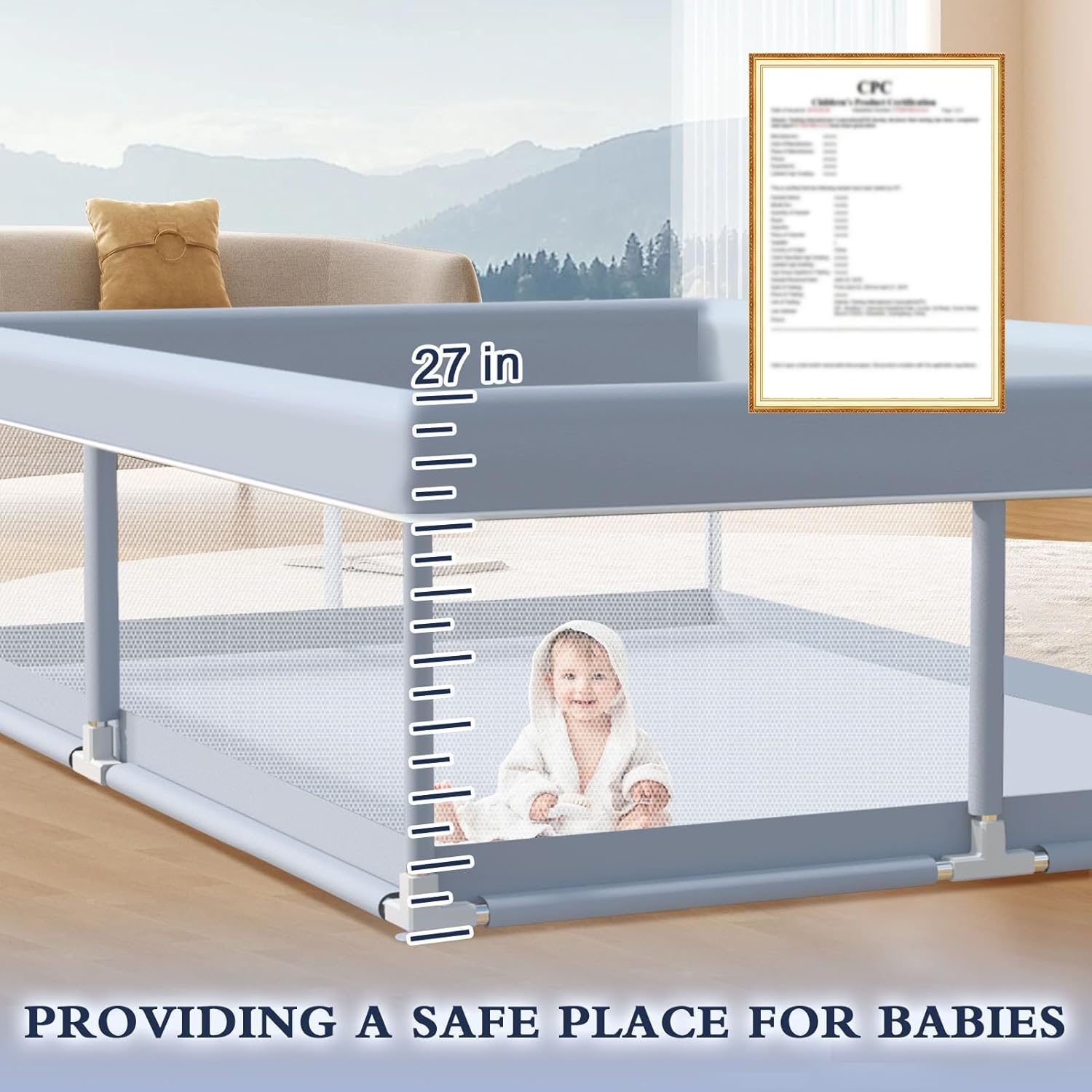 XVISHX Baby Playpen - 65 x 50 Inch Indoor & Outdoor Playard with Soft Breathable Mesh - Grey