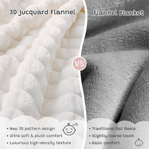 Yameishy Luxury 3D Jacquard Baby Blanket, Flannel Fleece Nursery Blanket with Grid Pattern, 30 x 40 Inch Soft Throw for Infants & Toddlers (Ivory Cream)