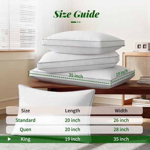 NightHug 2 Pack Goose Feather Down Fiber Pillow King Size with 3-Layer Design – Soft Top, Shredded Memory Foam & Plush Base for Side, Back & Stomach Sleepers, Hotel Collection, White (19" x 35")