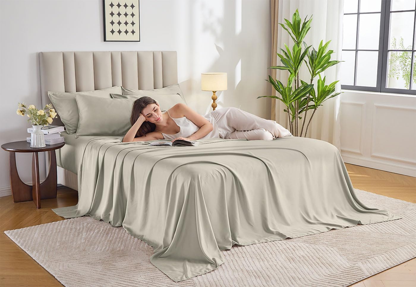 Pure Bamboo Split King Sheets - 100% Organic Viscose Bed Sheet Set, Soft & Cooling, Birch Color