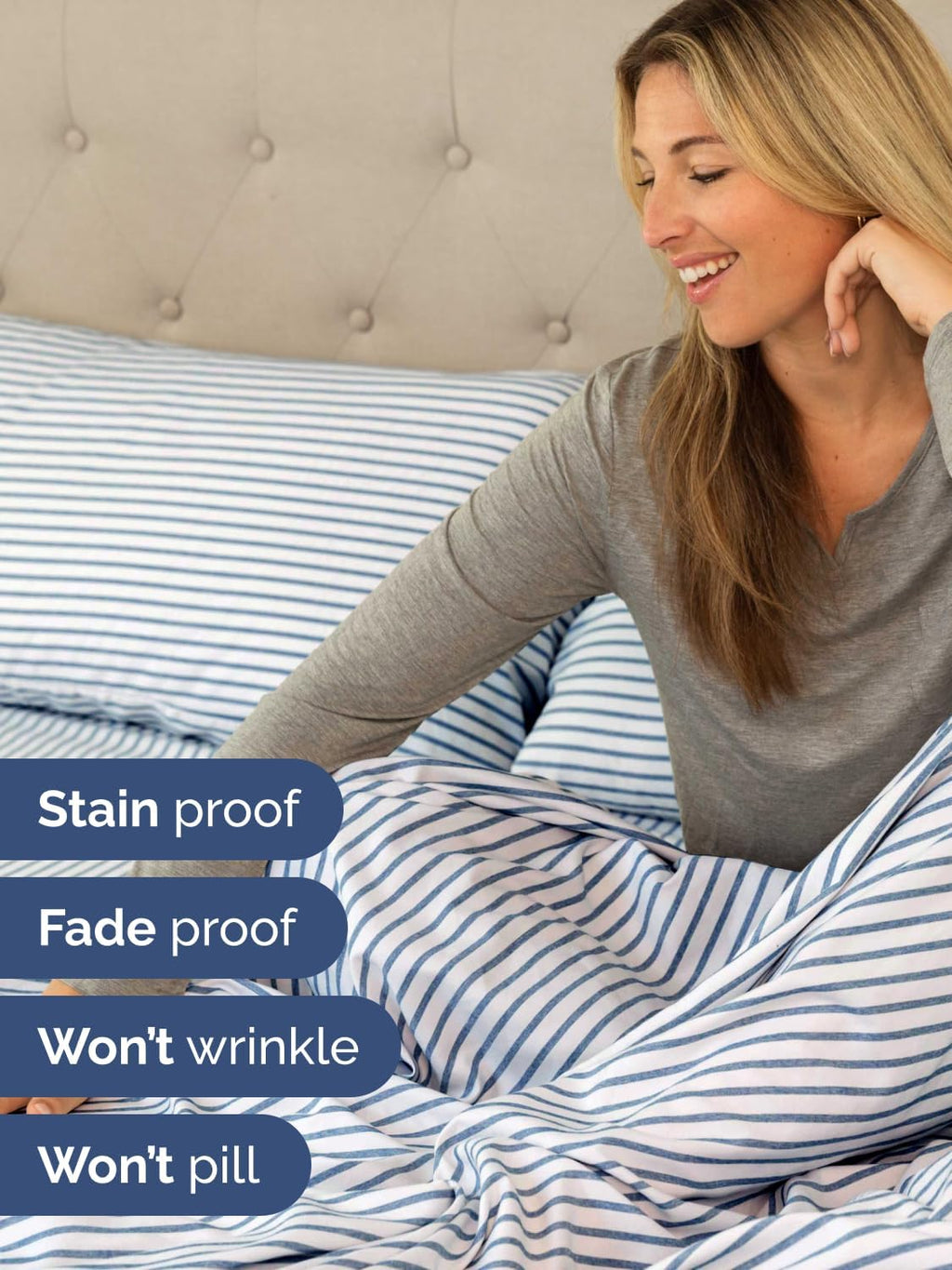 Skiennix Extra Deep Twin XL Sheet Set - 4-Piece Breathable Cooling Bedding - Soft, Wrinkle-Free Blue Stripes