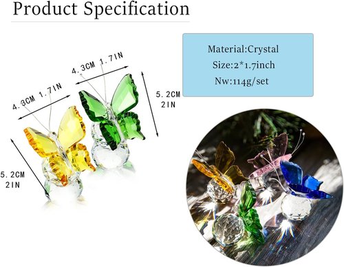 H&D Hyaline & Dora Crystal Flying Butterfly Figurine Set - Handmade Glass Decor | Pack of 2