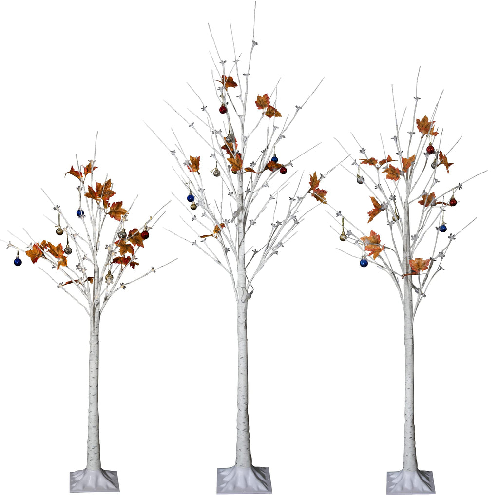 AWQM Lighted Birch Tree for Christmas Decor, Pack of 3 Prelit Christmas Tree 4ft 5ft 6ft, Warm White Christmas Tree for Indoor Christmas Decorations. (White)