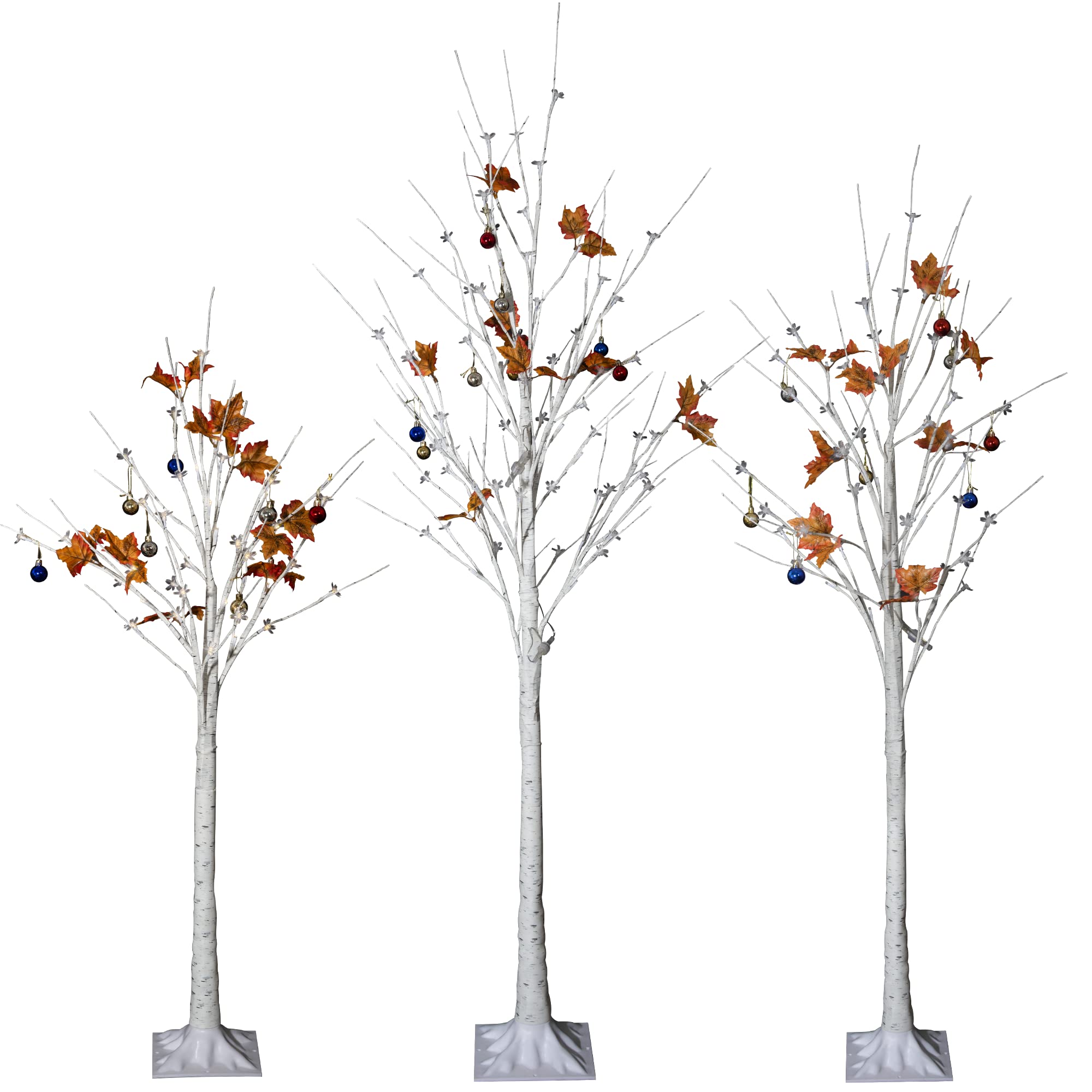 AWQM Lighted Birch Tree for Christmas Decor, Pack of 3 Prelit Christmas Tree 4ft 5ft 6ft, Warm White Christmas Tree for Indoor Christmas Decorations. (White)