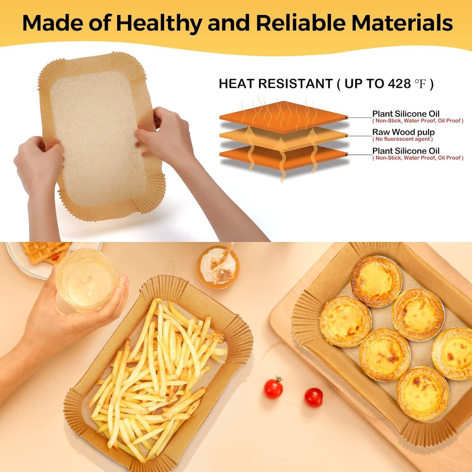 Skiennix Air Fryer Parchment Paper Liners - 100 Pcs Non-Stick, Unbleached Sheets for Dual Basket Models | 8.6x5.5 Inch