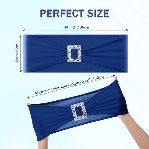 Joccun Spandex Chair Sashes - 120 PCS Stretch Covers with Buckle Slider for Weddings & Events | Navy