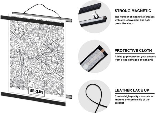 Benjia Magnetic Light Wood Poster Frame - 35" Wall Hanger for Photos & Artwork | Black Finish